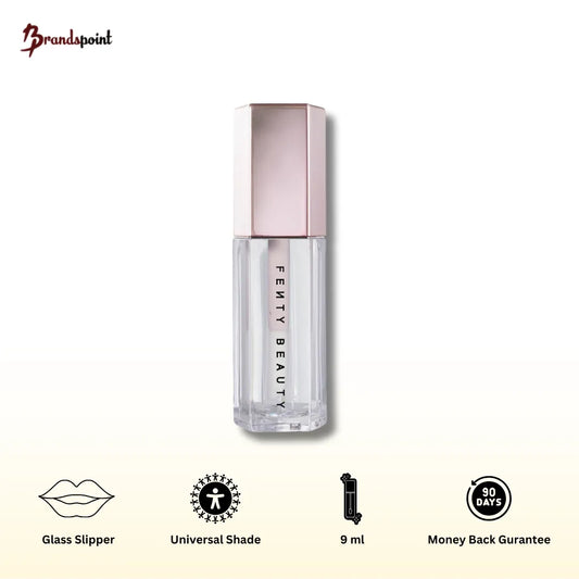 Fenty Beauty Gloss Bomb Heat Lip Luminizer Glass Slipper product bottle on white background