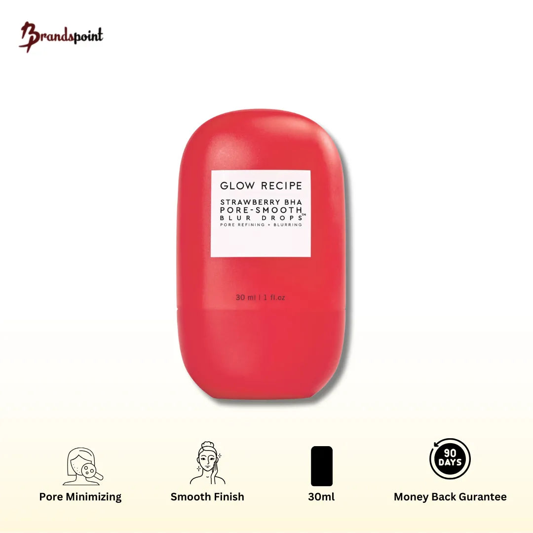 Glow Recipe Strawberry BHA Pore-Smooth Blur Drops 30ml product bottle front view with white background
