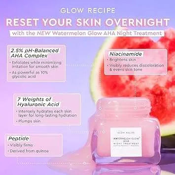 Glow Recipe Watermelon Glow AHA Night Treatment 60ml with ingredients list visible