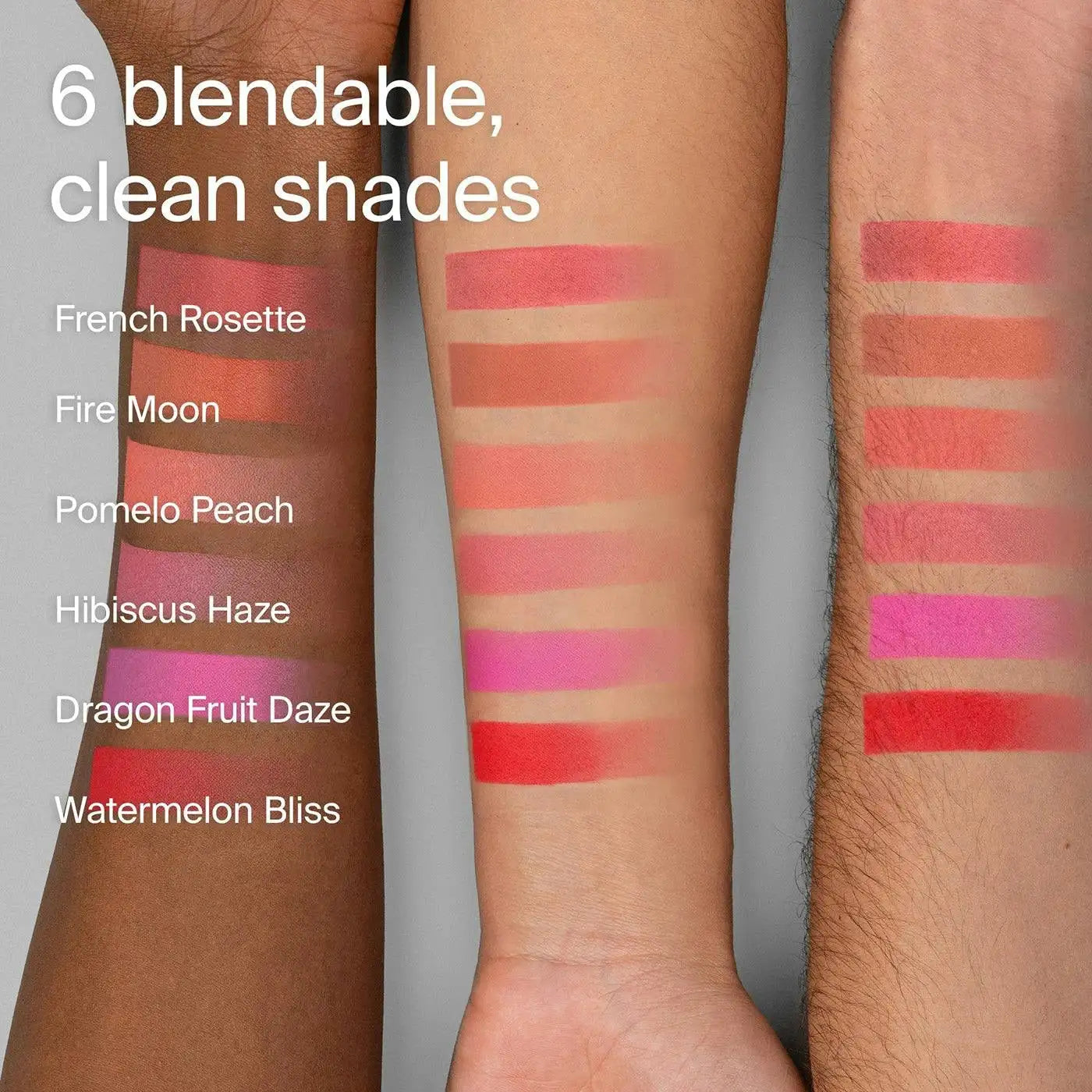 Arm swatch of Haus Labs Color Fuse Blush Watermelon Bliss showing blendable pink pigment
