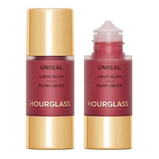 Hourglass Unreal Liquid Blush Craft shade swatch on skin showing natural dewy finish