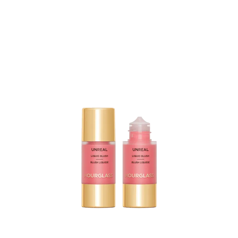 Hourglass Unreal Liquid Blush in shade Whim - product bottle with precision dropper against white background