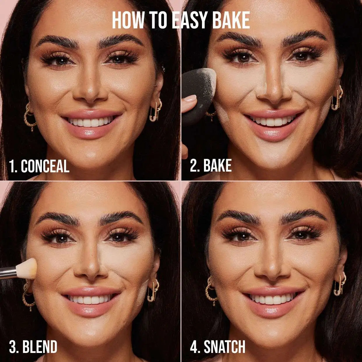 Step-by-step how to use Huda Beauty Easy Bake Loose Powder for baking technique