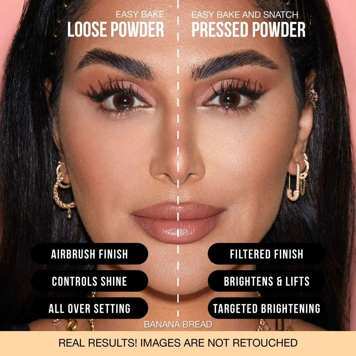 Huda Beauty Easy Bake pressed vs loose powder comparison for Banana Bread