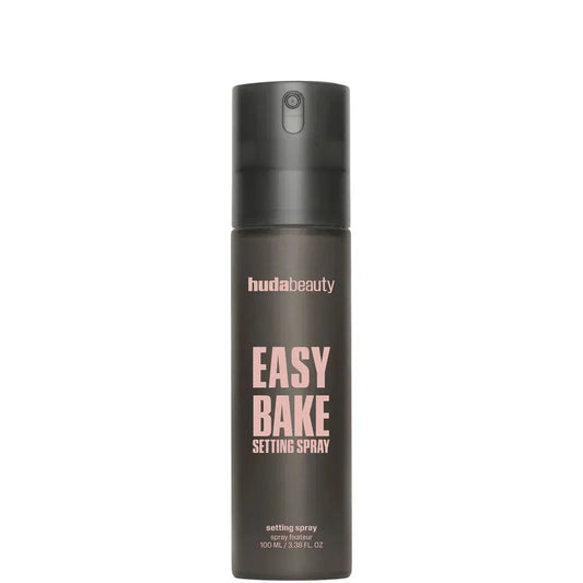 Huda Beauty Easy Bake Setting Spray 100ml bottle front - White packaging with gold accents