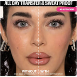 Model with perfect makeup using Huda Beauty Easy Bake Setting Spray for long-lasting look in Dubai