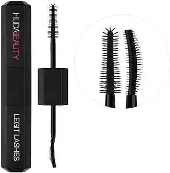 Close-up of Huda Beauty Legit Lashes mascara brush wands for volume and length
