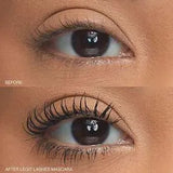 Swatch of Huda Beauty Legit Lashes ultra-black mascara formula showing intense color