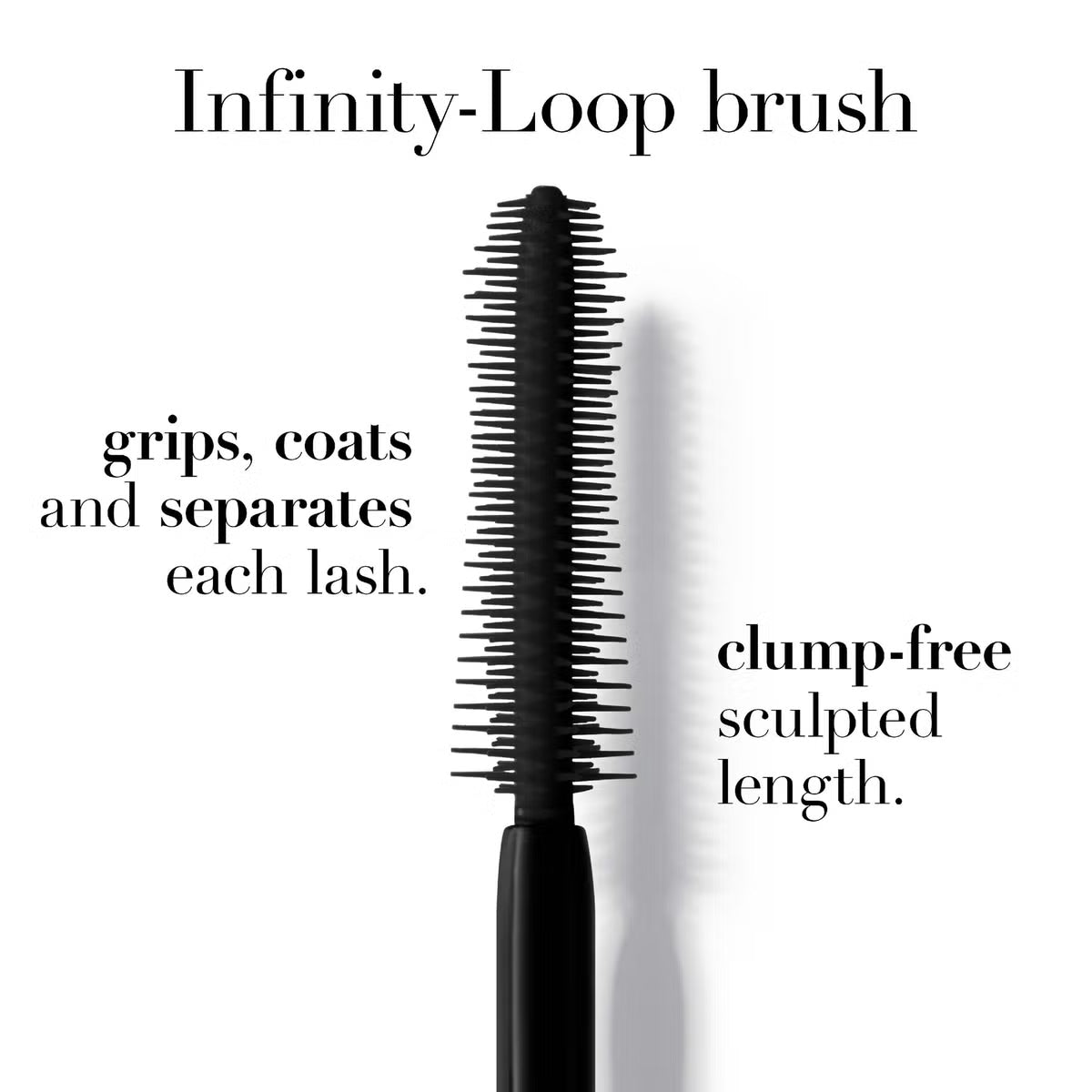 Close-up of Armani Vertigo Lift Mascara brush with dense bristles for volume and lift