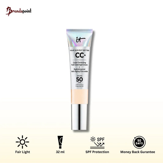 IT Cosmetics CC+ Cream SPF 50 Fair Light tube packaging on white background