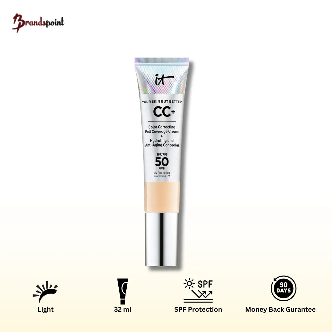 IT Cosmetics CC+ Cream SPF 50+ Light shade product tube on white background