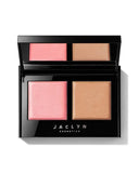 Jaclyn Cosmetics Bronze & Blushing Duo compact - Pink Me Up blush and Oh Honey bronzer shades visible through clear lid