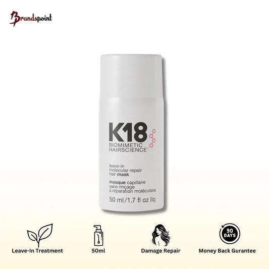 K18 Leave-In Molecular Repair Hair Mask 50ml – product front view for hair damage repair