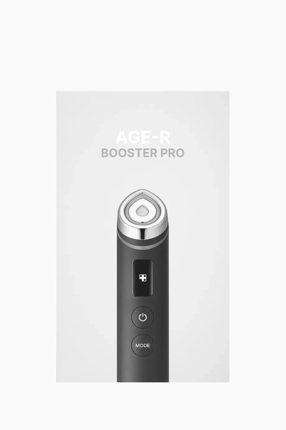 Medicube Age-R Booster Pro device close-up showing buttons and LED lights