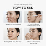 Peeling off Medicube Collagen Night Wrapping Mask revealing smooth skin