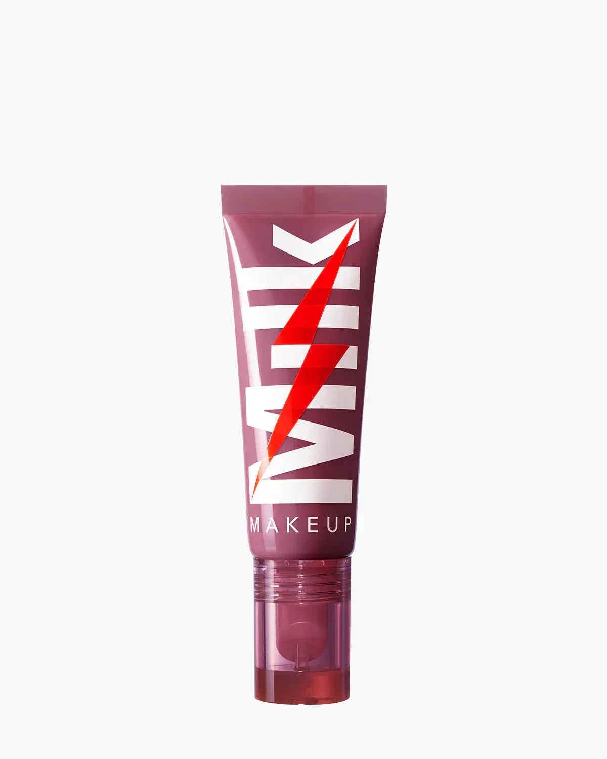 Milk Makeup Electric Glossy Lip Plumper in Lola shade with cap on, glossy pink tube