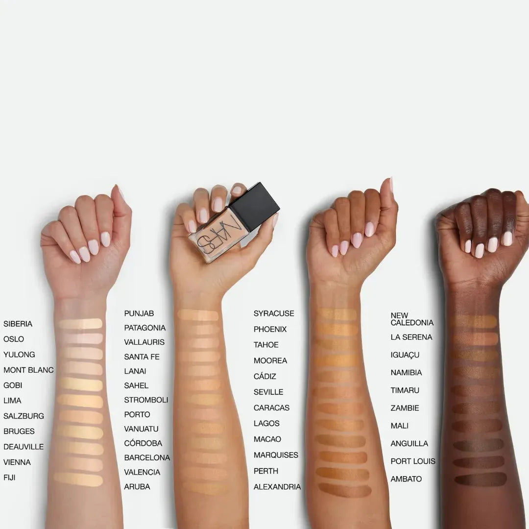 NARS Light Reflecting Foundation Vanuatu bottle and other shades comparison