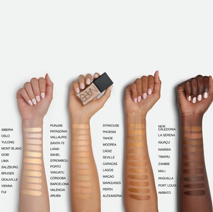 Before and after applying authentic Nars Light Reflecting Foundation in Syracuse shade