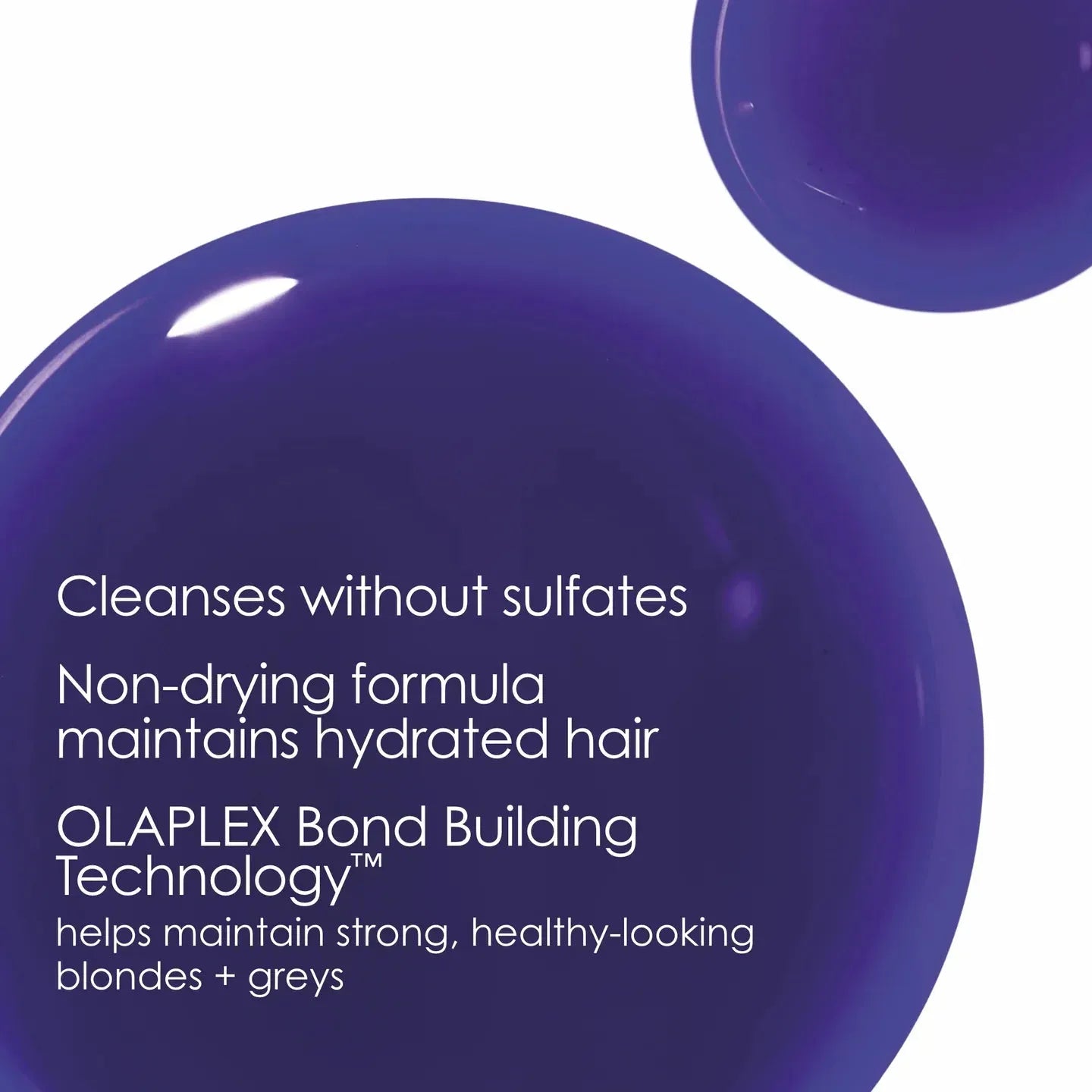 Infographic showing benefits of Olaplex Nº.4P purple toning shampoo