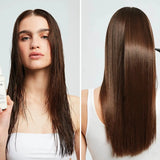 Sleek and smooth hair result after using OUAI Leave In Conditioner, frizz-free and shiny