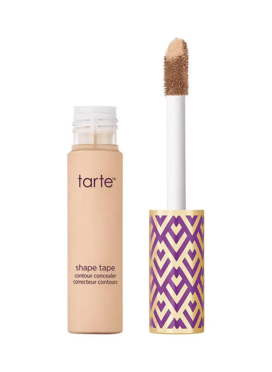 Tarte Shape Tape Concealer 27S Light Medium Sand tube with gold cap, front view, showing branding and precise applicator tip.