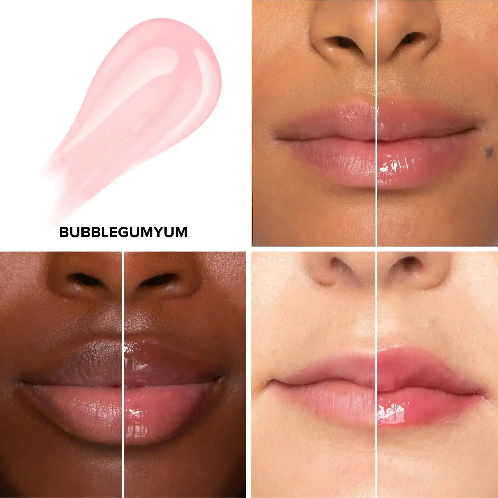 Close-up of Too Faced Lip Injection Extreme Lip Plumper Bubblegum Yum tube with doe-foot applicator