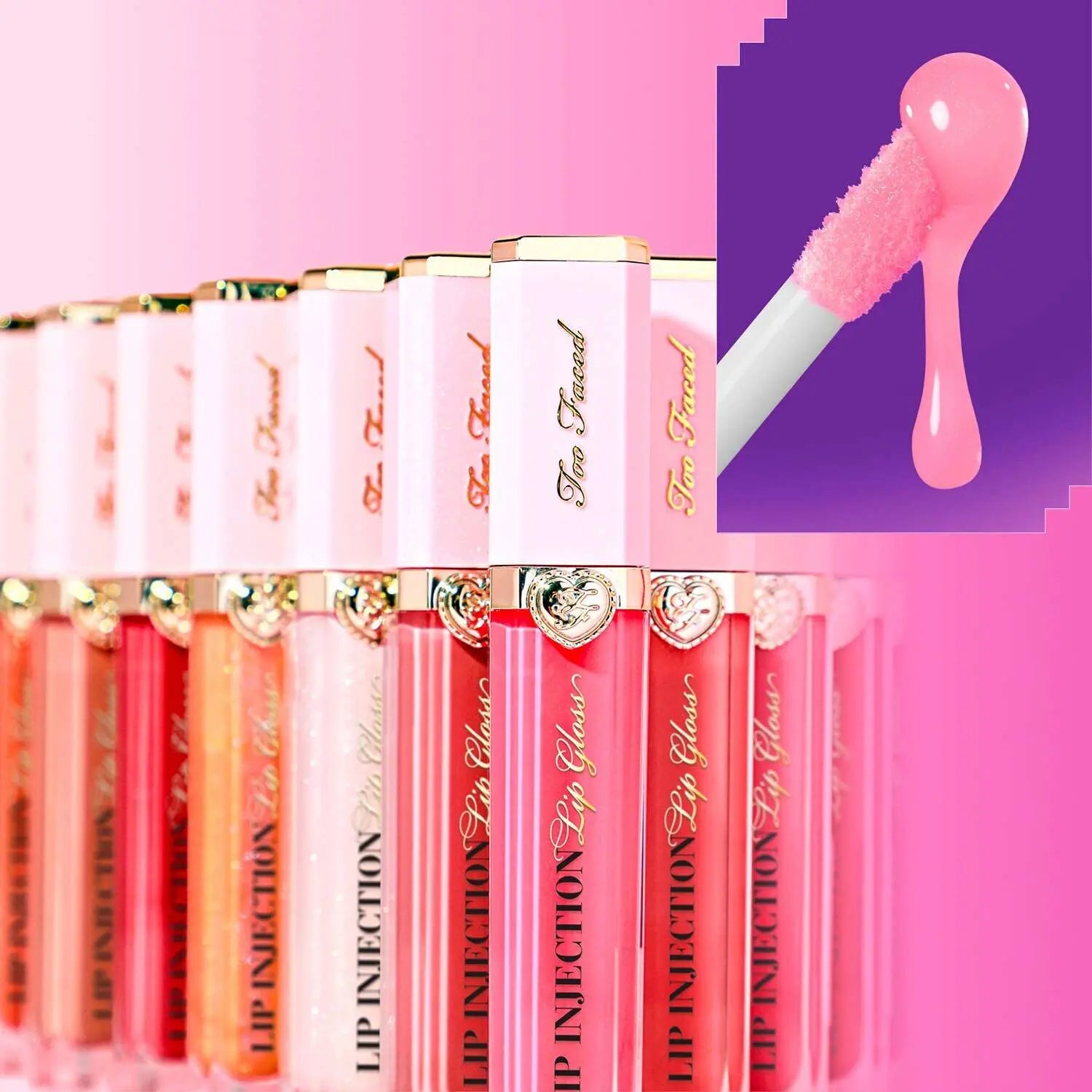 Too Faced Lip Injection Power Plumping Lip Gloss Stars Are Aligned product on pink background