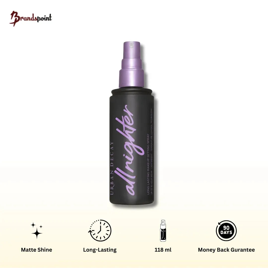 Urban Decay All Nighter Setting Spray 118ml front view - long-lasting makeup setting spray with microfine mist