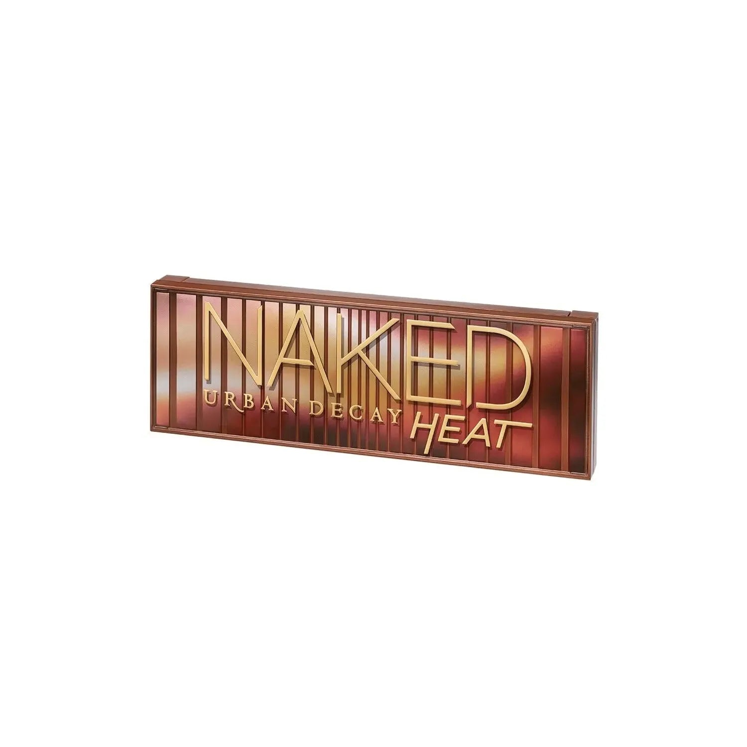 Urban Decay Naked Heat eyeshadow palette angled view showing shade names and textures