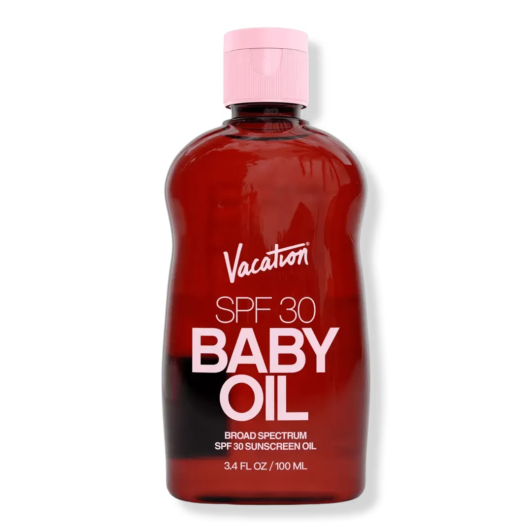 Vacation SPF 30 Baby Oil 100ml bottle front view - iconic shine sunscreen for summer