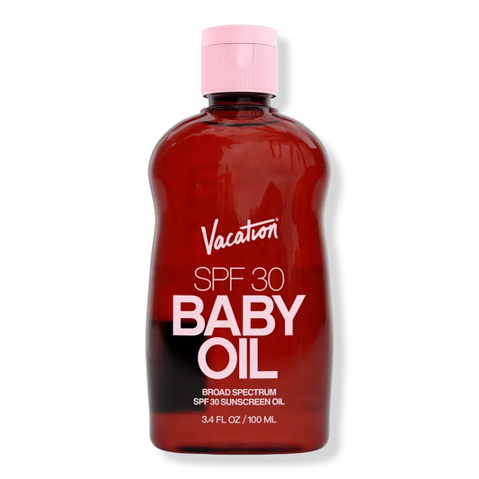 Vacation SPF 30 Baby Oil 100ml bottle front view - iconic shine sunscreen for summer