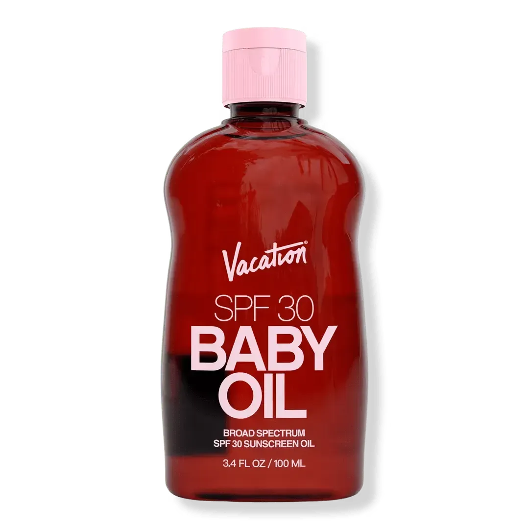 Vacation SPF 30 Baby Oil 100ml bottle front view - iconic shine sunscreen for summer