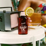 Vacation SPF 30 Baby Oil 100ml back view - ingredient list and SPF 30 protection details